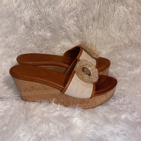 Coach JAZMIN Beige CORK WEDGE Slide Sandals - Picture 2 of 8